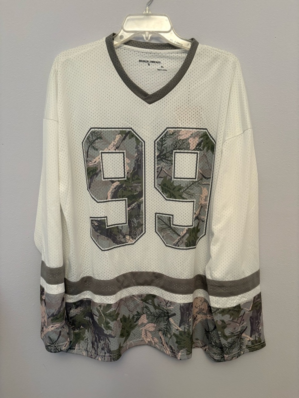 Broken Threads White Mesh Jersey with Camouflage